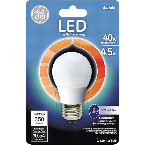 Ge Led 4 5 Watt A15 Ceiling Fan Daylight Frost Bulb 40 Ge Led 4 5 Watt A15 Ceiling Fan Daylight Frost Bulb 40 Equivalent 1 Count