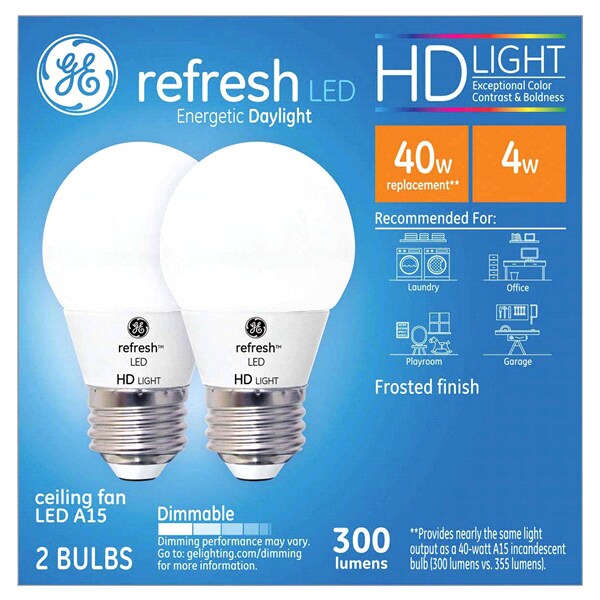 Ge Refresh Daylight Hd 40w Replacement Led Light Bulbs Ceiling Fan Ge Refresh Daylight Hd 40w Replacement Led Light Bulbs Ceiling Fan Medium Base White A15