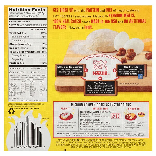 Hot Pockets Frozen Sandwiches Sausage Egg Cheese 5 Pack Meijer
