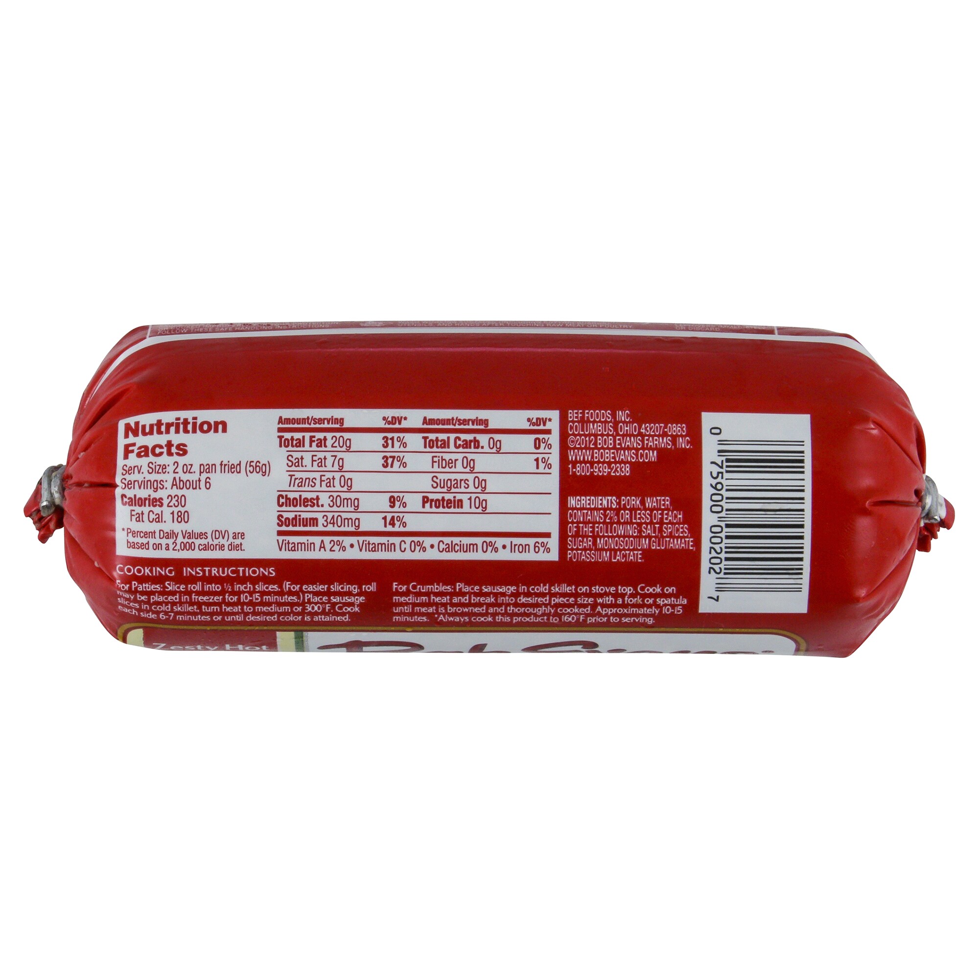 bob evans sausage roll nutrition
